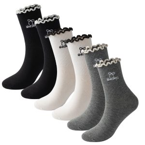 3-Pack Butterfly Ruffle Socks - Black, White & Gray