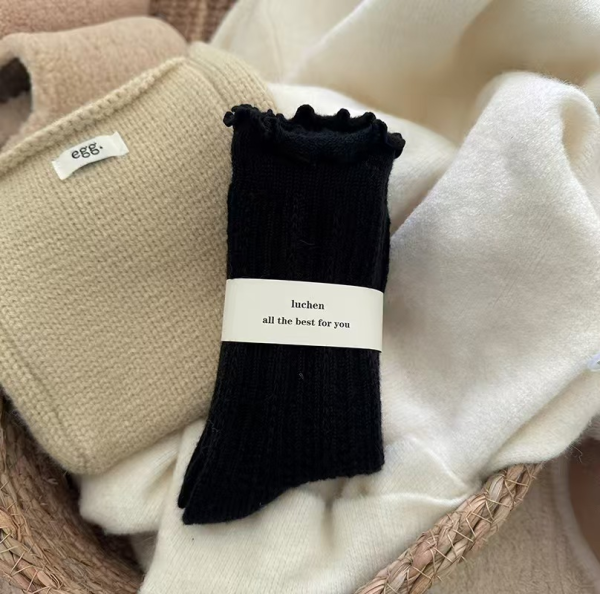 3-Pack Wool Ruffle Socks - Black