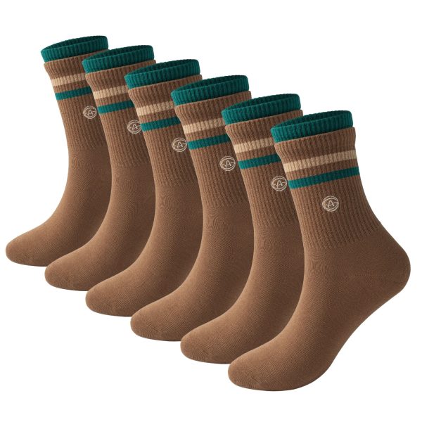 3-Pack Double-Layer Basketball Crew Socks - Brown