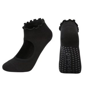 3-Pack Open-Instep Ruffle Yoga Socks - Black