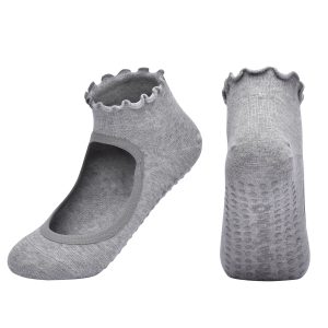 3-Pack Open-Instep Ruffle Yoga Socks - Gray