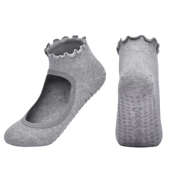 3-Pack Open-Instep Ruffle Yoga Socks - Gray