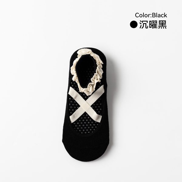 3-Pack Lace-Trim Yoga Socks - Black