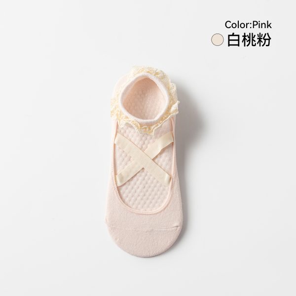 3-Pack Lace-Trim Yoga Socks - Pink